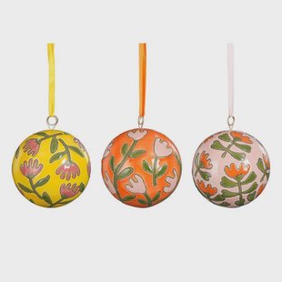 Mica Decorations Kerstballen glas bloemen multi - 3 varianten (ø8 cm)