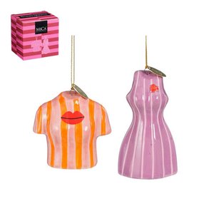 Mica Decorations kerstornament cadeau set - jurk - t-shirt (2 stuks)