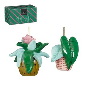 Mica Decorations kerstornament cadeau set planten (2 stuks)