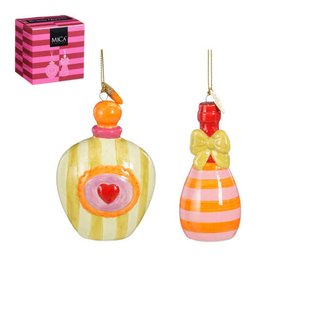 Mica Decorations kerstornament cadeau set - parfumfles - champagnefles (2 stuks)