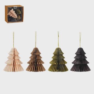 Mica Decorations kerstornament boom - papier - meerkleurig (4 stuks)