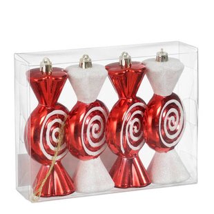 Mica Decorations kerstornament snoep - kunststof - rood (4 stuks)