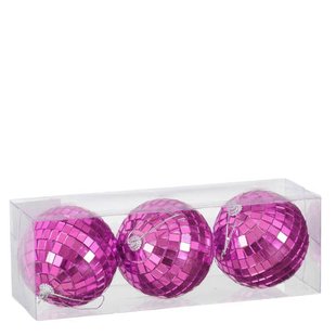 Mica Decorations kerstornament spiegelbal glas - fuchsia (3 stuks)