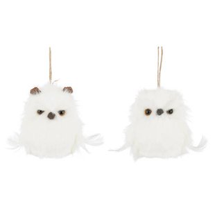 Mica Decorations kerstrnament uil - wit (2 stuks)