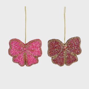 Mica Decorations kerstornament strik - roze (2 stuks)