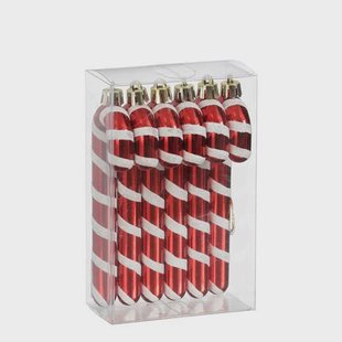 Mica Decorations kerstornament zuurstok - kunststof - rood (6 stuks)