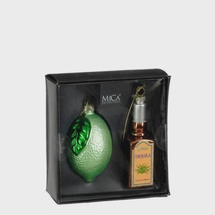 Mica Decorations kerstornament Tequilla limoen - glas -groen (2 stuks)