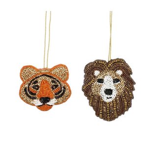 Mica Decorations kersornament tijger leeuw - goud bruin (2 stuks)