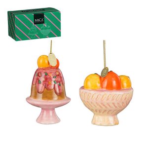 Mica Decorations kerstornament cadeau set - taart - fruit (2 stuks)