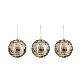 Mica Decorations kerstornament spiegel bal champagne (3 stuks)