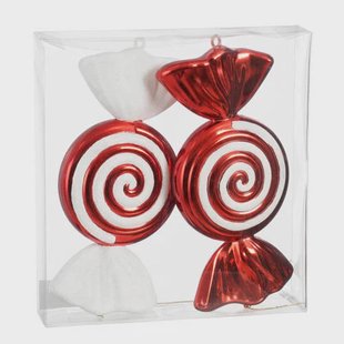 Mica Decorations kerstornament snoep - kunststof - rood (2 stuks)