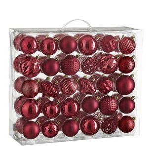 Mica Decorations kerstballen onbreekbaar d.rood - 60 stuks Ø7cm (ø7 cm)