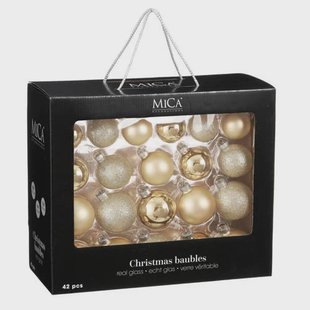 Mica Decorations Kerstballen glas champagne - 42 stuks (ø7 cm)