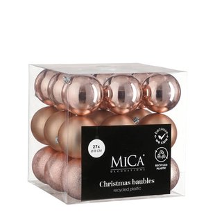 Mica Decorations Kerstballen onbreekbaar roze - 27 stuks (ø8 cm)