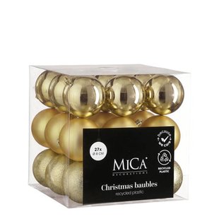 Mica Decorations Kerstballen onbreekbaar goud - 27 stuks (ø8 cm)