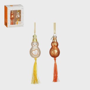 Nova Belle kerstornament lucky charm - glas - goud oranje (2 stuks)