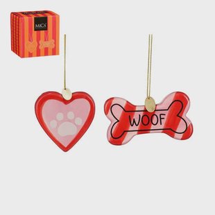 Mica Decorations kerstornament cadeau set - WOOF - poot (2 stuks)