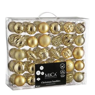 Mica Decorations kerstballen onbreekbaar goud - 60 stuks Ø7cm (ø7 cm)