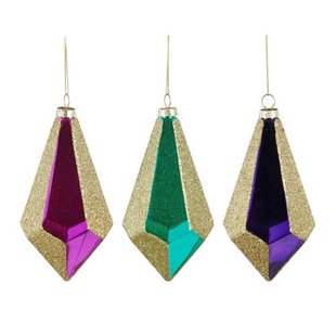 Mica Decorations kerstornament druppel - glas - groen paars fuchsia 3 (stuks)