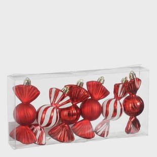 Mica Decorations kerstornament snoep - kunststof -rood (6 stuks)