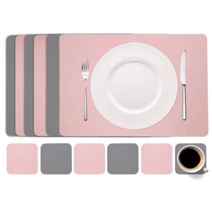 Cookinglife 6 Placemats + 6 Onderzetters Rechthoek - Roze Grijs