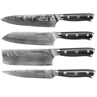 Blackwell Messenset (Koksmes + Santokumes + Nakirimes + Officemes) - Japanse stijl - 67 lagen damaststaal - VG10 - 4-delig