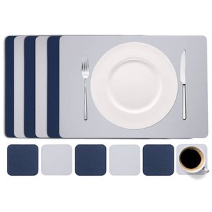 Cookinglife 6 Placemats + 6 Onderzetters Rechthoek - Blauw Grijs