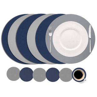 Cookinglife 6 Placemats + 6 Onderzetters Rond - Blauw Grijs
