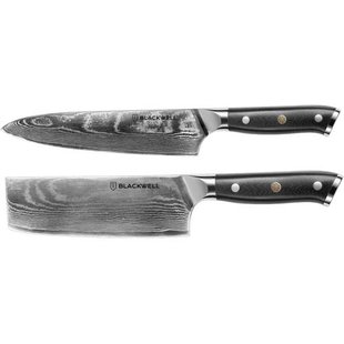 Blackwell Messenset (Koksmes + Groentemes / Nakirimes) - Japanse stijl - 67 lagen damaststaal - VG10 - 2-delig