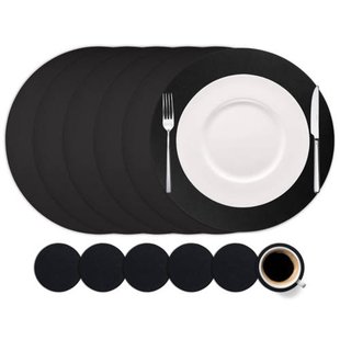 Cookinglife 6 Placemats + 6 Onderzetters Rond - Zwart