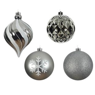 Decoris Kerstballen polystyreen zilver/kleur(en) shiny matt glitter mix - 6 stuks (ø15 cm)