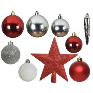 Decoris Kerstballen polystyreen assortie shiny matt glitter mix - 33 stuks (ø8 cm)