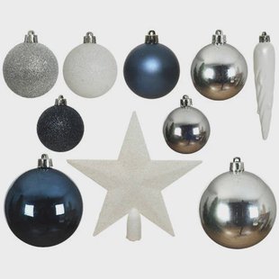 Decoris Kerstballen polystyreen blauw/kleur(en) shiny matt glitter mix - 33 stuks (ø8 cm)