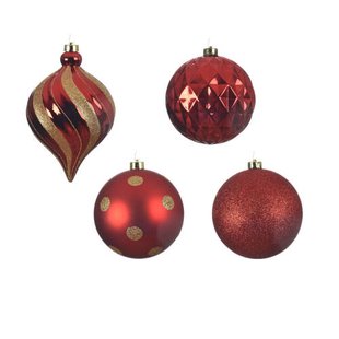Decoris Kerstballen polystyreen kerstrood/kleur(en) shiny matt glitter mix - 6 stuks (ø15 cm)