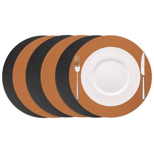 Cookinglife Placemats - Cognac / Zwart - dubbelzijdig - ø 38 cm - 6 Stuks