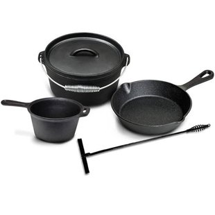 Blackwell Dutch Oven BBQ Set Gietijzer – Braadpan, Steelpan, Koekenpan & Deksel Lifter