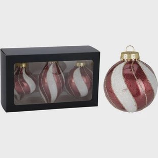 Nova Belle kerstornamenten rood-wit 3 stuks