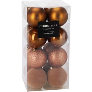 Home & Styling Collection Kerstbal polypropyleen bruin - 16 stuks (ø8 cm)