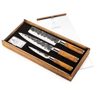 Forged Messenset Olive - 3-delig - Koksmes, Hakbijl en Universeel mes