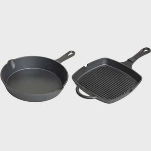 Blackwell Pannenset Gietijzer - Koekenpan ø 25 cm & Grillpan 23 x 23 cm - zonder anti-aanbaklaag 2-Delig
