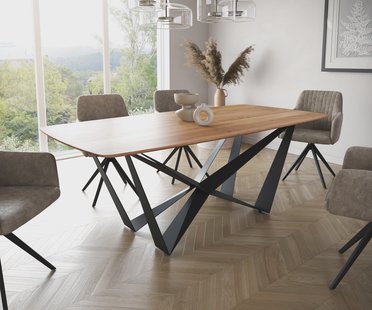 DELIFE Eettafel Edge Boot 200x100 acacia natuur Spider staal  zwart  Schweizer Kante
