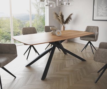 DELIFE Eettafel Edge Boot 200x100 acacia natuur kruisframe rechthoek zwart  Schweizer Kante