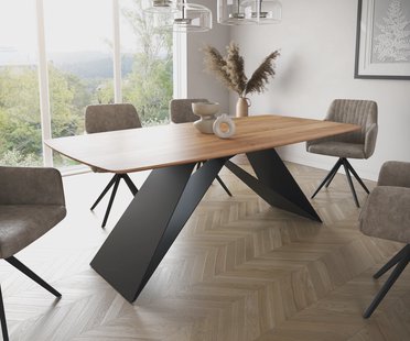 DELIFE Eettafel Edge Boot 200x100 acacia natuur V-frame staal  zwart  Schweizer Kante