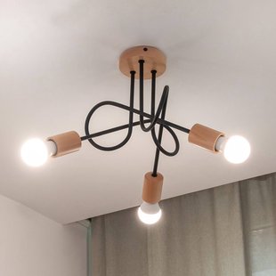 HELAM Plafondlamp Oxford, zwart, hout, metaal, 3-lamps, Ø 44 cm
