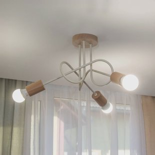 HELAM Plafondlamp Oxford, zandbeige, hout, metaal, 3-lamps, Ø 44 cm