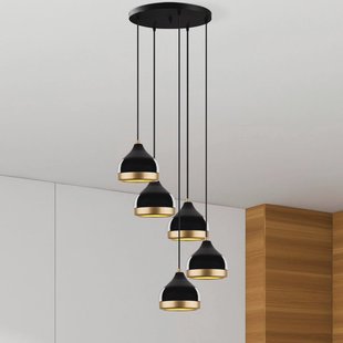Opviq Hanglamp Yildo, 5-lamps, rond, zwart/goud, Ø43 cm