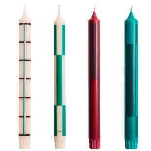 Hay Pattern Kaarsen Set Van 4 Greens And Bordeaux