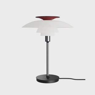 PH 80 tafellamp, wit/rood/chroom, Ø 32 cm Louis Poulsen - Woonkamer - Designer - Aluminium - Met lampenkap