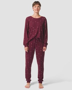 HEMA Damespyjama viscose wafel hartjes bordeauxrood (bordeauxrood)