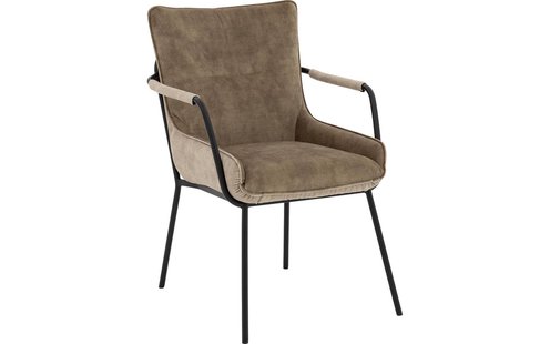 Goossens Excellent Eetkamerstoel Matteo bruin stof met armleuning, elegant chic